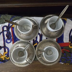 Godinger Silver Art Co 16pc Espresso Tea Cup Set Silver Plated Porcelain